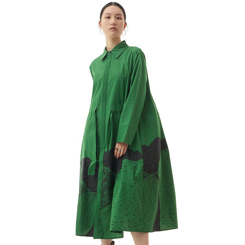 Štýlová bunda Hepburnová Nadmerná veľkosť Dámska Jarná a jesenná Temperament Pôvodná Abstraktná Potlač Šaty s kravatou Voľné