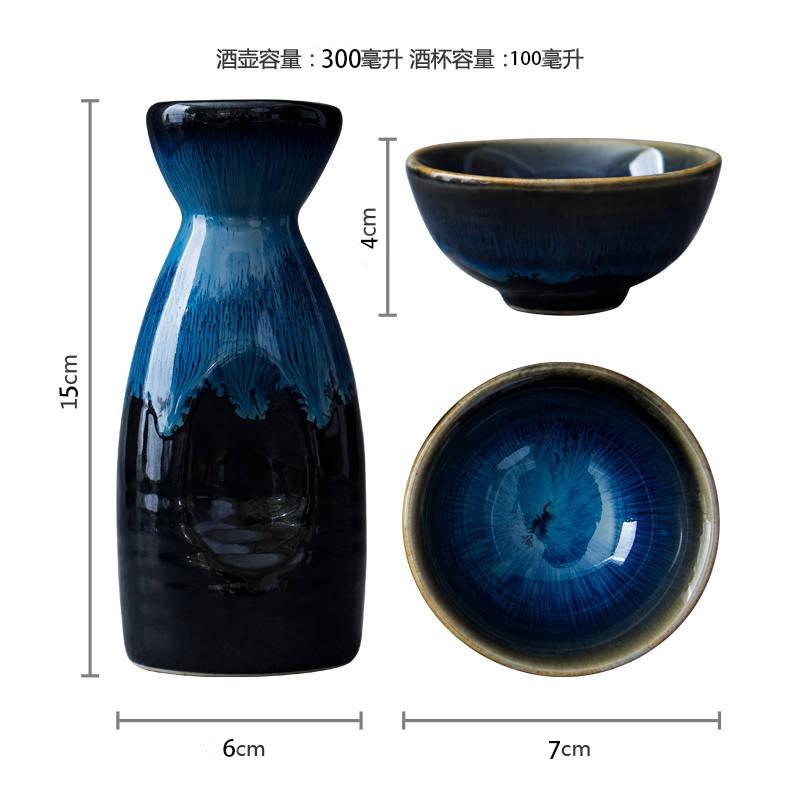 Japanisches Keramik-Sake-Set Mit Blauer Tenmoku-Glasur 14 Leichter Luxus Retro-Stil Lebensmittelecht A-Qualitäts-Porzellan