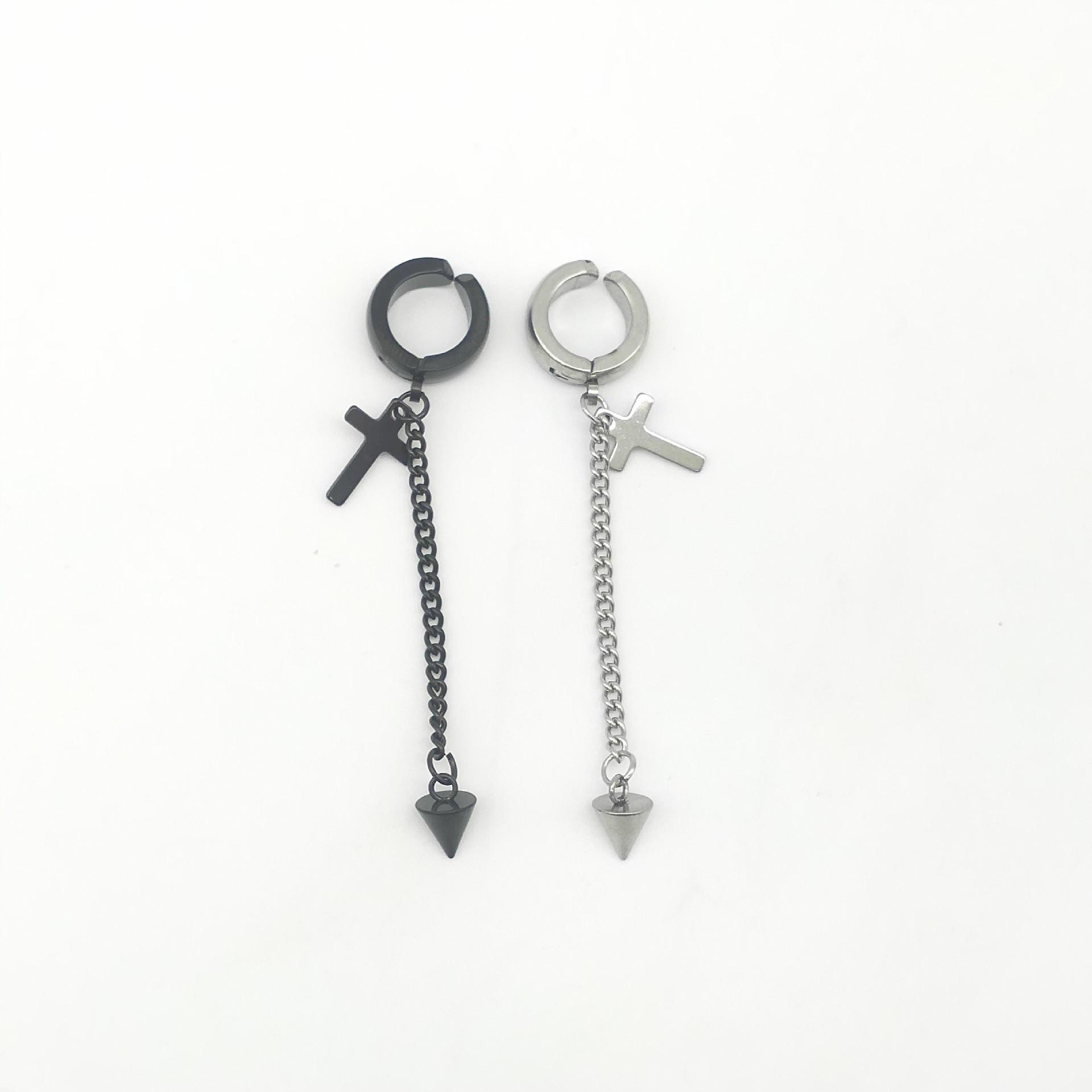 

Personalised Cross Tassel Chain Earrings Without Pierced Earrings Silver Crosses 1 Pair