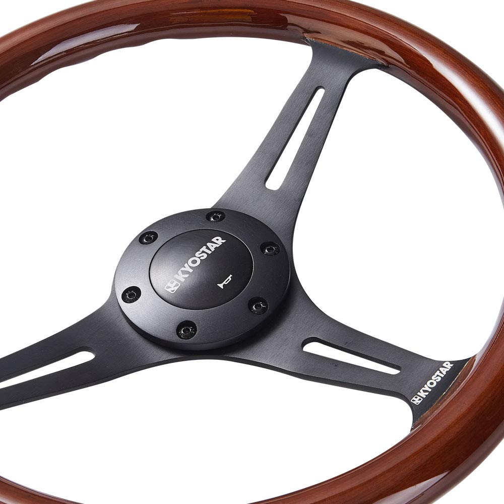 Kyostar Classic Wood Black Spoke Deep Cone Steering Wheel 35mm &