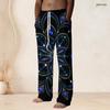 Men Plus Size Black Printed Drawstring Waist Straight Leg Full Length Beach Pants With Pockets
