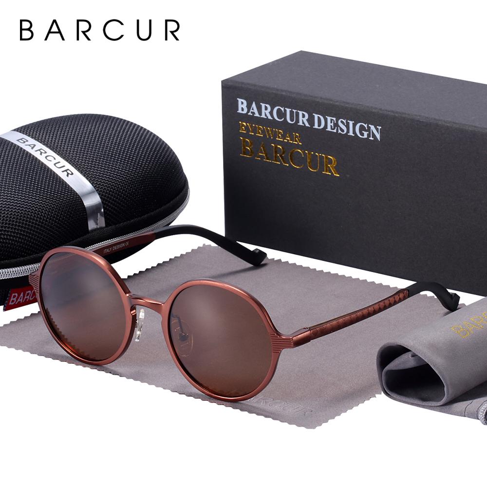 BARCUR Design Polarized Round Sunglasses For Men Hot Black Goggle Male Ultralight Retro Vintage Sun Glasses Women UV400 Eyewear