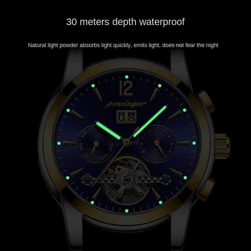 Zegarek męski mechaniczny automatyczny na rękę najwyższej marki, wielofunkcyjny, wodoodporny, świecący