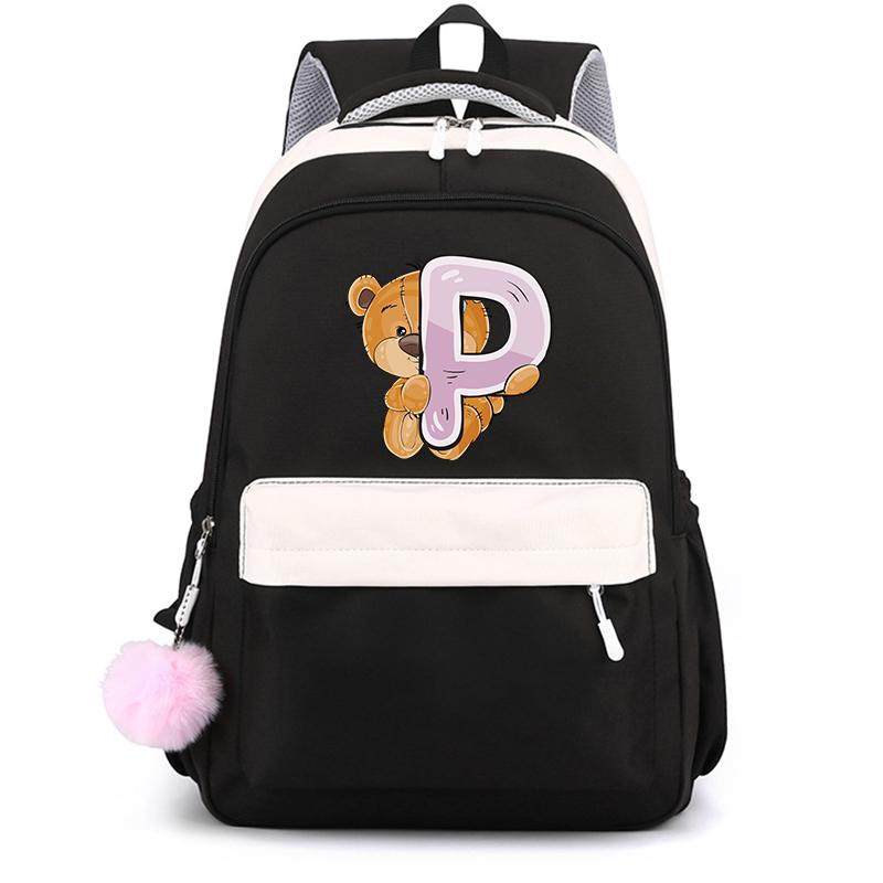 Mały Miś 26 Angielskich Liter Tornister Kawaii Uczeń Tornister Cartoon Bookbag Plecak Mochilas Plecak Nastolatek dla Dziewczynki Prezent