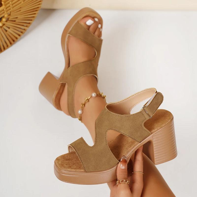 Women's Platform Block Heel Sandals Summer Open Toe Ankle Strap Hollow Out Casual High Heel Shoes Women