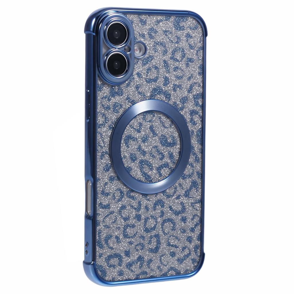 For iPhone 16 Plus Case Compatible with MagSafe Sparkly Leopard Print Clear TPU Phone Cover