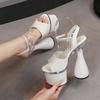 Fashion Hentian High Nightclub Coarse Heel High Heel Sandals 18CM Car Model Slippers Rhinestone Female Walking Show Steel Pipe