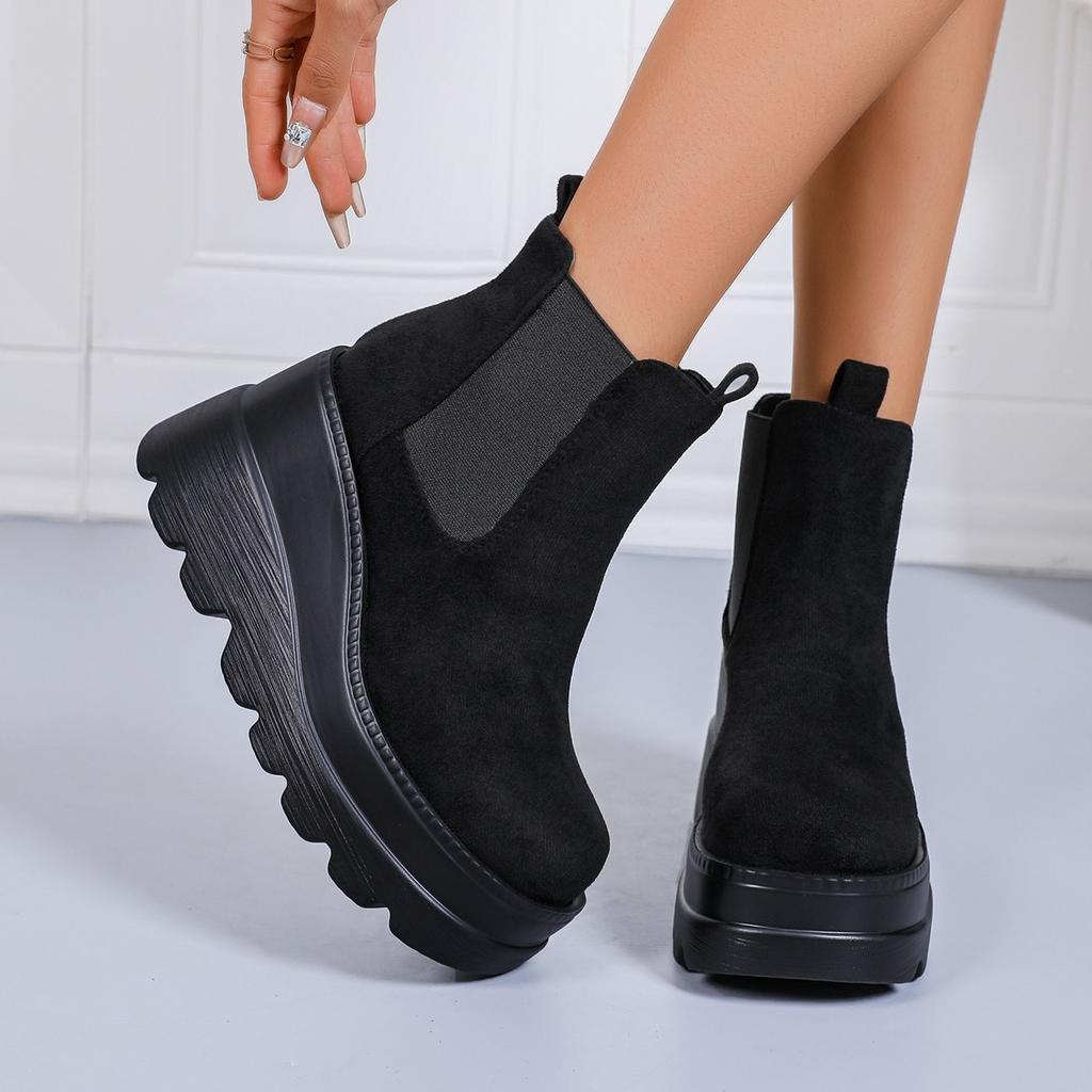 Winter suede wedge short boots women's thick-soled large-size small muffin sleeve fashion boots 43