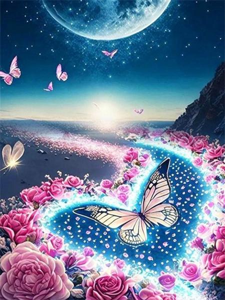 Full Square Round Diamond Painting Moon Landscape Mosaic Seaside Fantasy Embroidery Home Decor