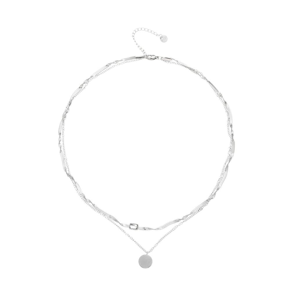 Emerald-Accented Titanium Steel Necklace - Elegant French Leaf Design