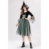 Cosplay Halloween Costume Adult Green Mesh Witch Dress, Camellia Spider Web Witch, Holiday Dress Stage Dress