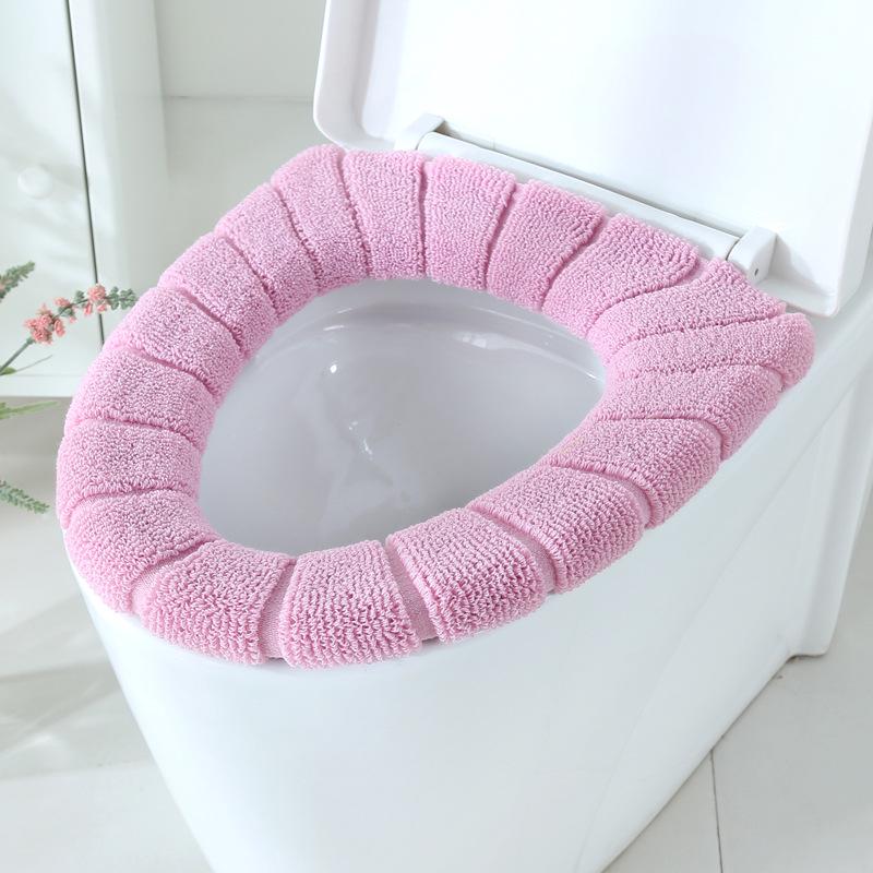Winter Washable Knitted Toilet Seat Cover - Solid Color Cushion Pad