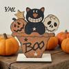 Natural Craftsmanship Gifts Cute Halloween Black Cat Pumpkin Skull Decor, Vintage Boo Wooden Sturdy Decorative Accents Signs, Tabletop Decoration for