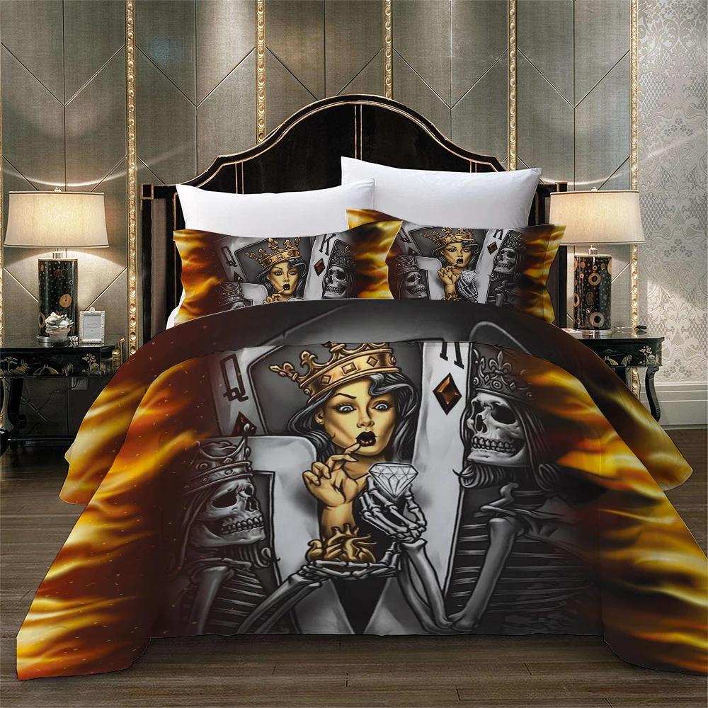 Totenkopf Bettwäsche Diamant Queen Bettdeckenset Luxus Bettwäsche 3D Totenkopf Bettbezug Set Super King Queen Bettdecken und Bettwäschesets