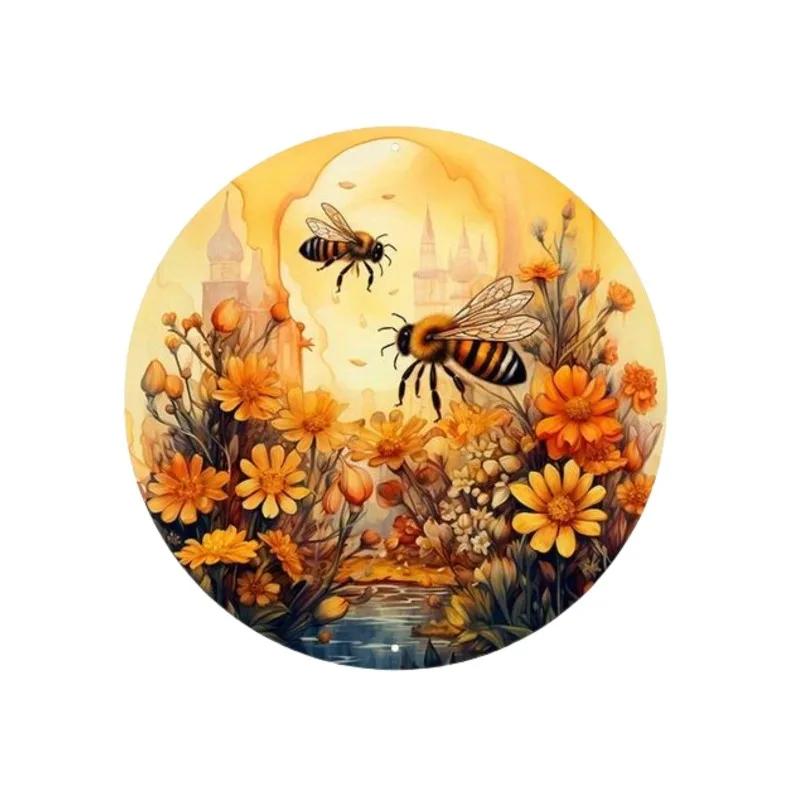 Vintage Botanical Dragonfly Bee Themed Metal Tin Sign HighDefinition Metal Tin Sign D Flat Products Design with Enhanced D