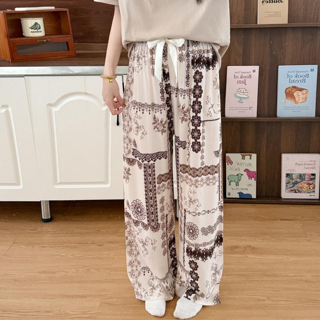 Lyersay Cotton and Silk Wide-leg Pants, Pajama Pants, Walking Pants, Loose and Casual, Can Be Worn Outside, Large Size 10 Women's Thin Trousers