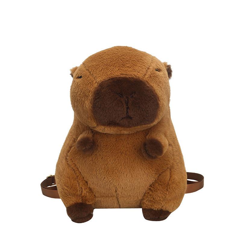 Cute Cartoon Capybara Plush Backpack For Women College Students Brown Silky Soft Urban Minimalist Style