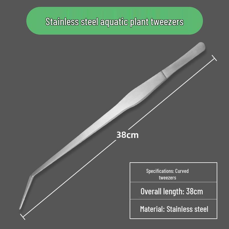 Aquarium Plant Care Set: Stainless Steel Curved Scissors, Tweezers, and Trimming Tools for Aquatic Landscaping and Cleaning.