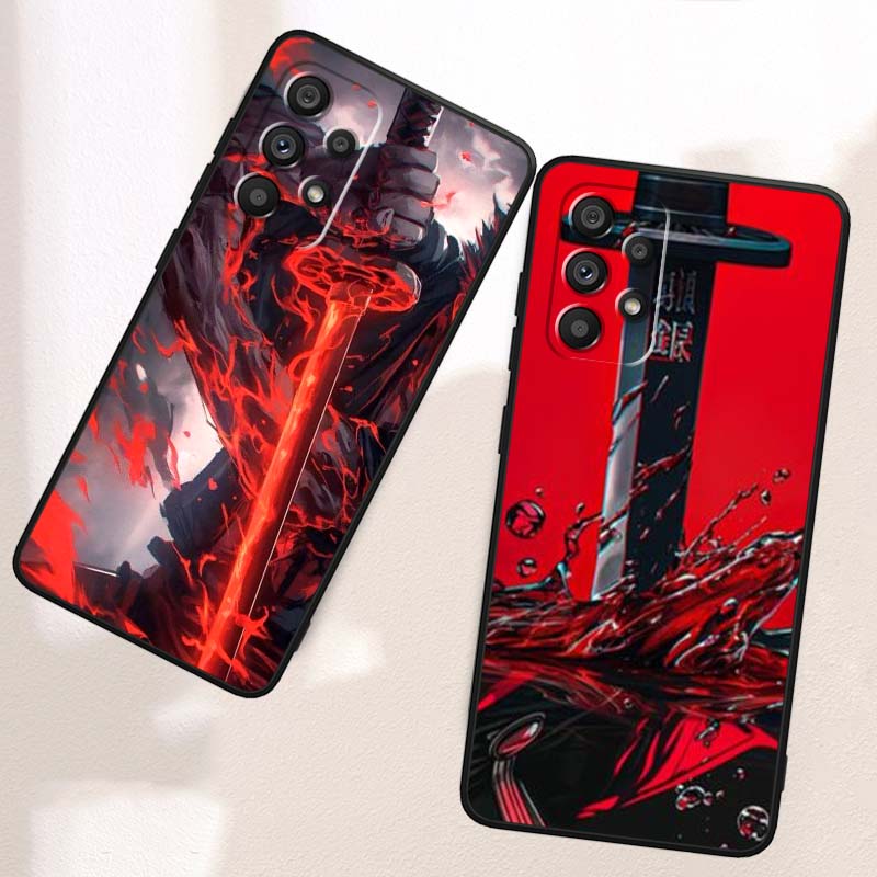 Ancient style swordsman For Samsung A73 A72 A71 A55 A54 A53 A52 A51 A13 A22 A16 A15 A12 A14 A26 A07 5G Black Phone Case