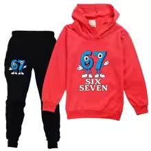 2 Stück Steal A Brainrot Kinder Trainingsanzug Set Anime 67 Six Seven Hoodies Hosen Neu Dünnes Sweatshirt Jogginghosen Anzug Kinderkleidung