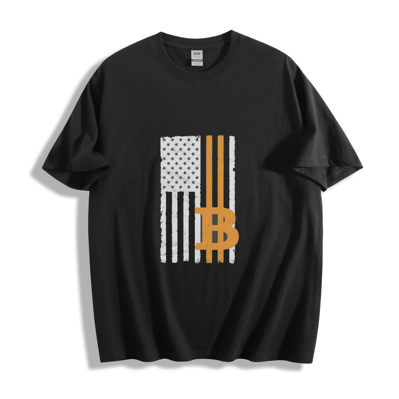 Bitcoin USA Flag T-Shirt Mens Womens Tees Top - Patriotic Crypto Fusion Unisex Tee 4XL