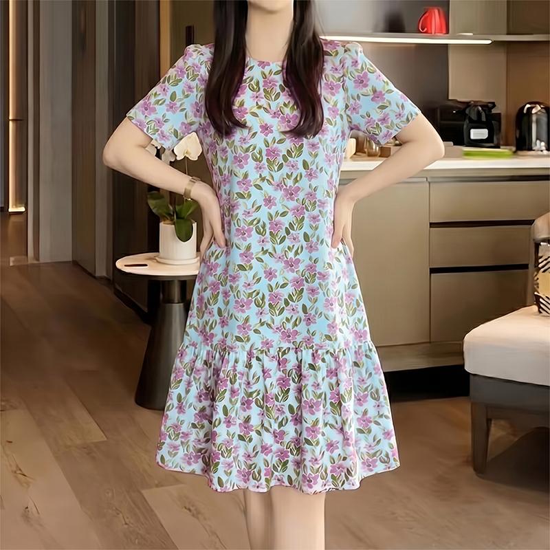ZANZEA Women Casual Round Neck Summer Floral Print Short Sleeve Dress