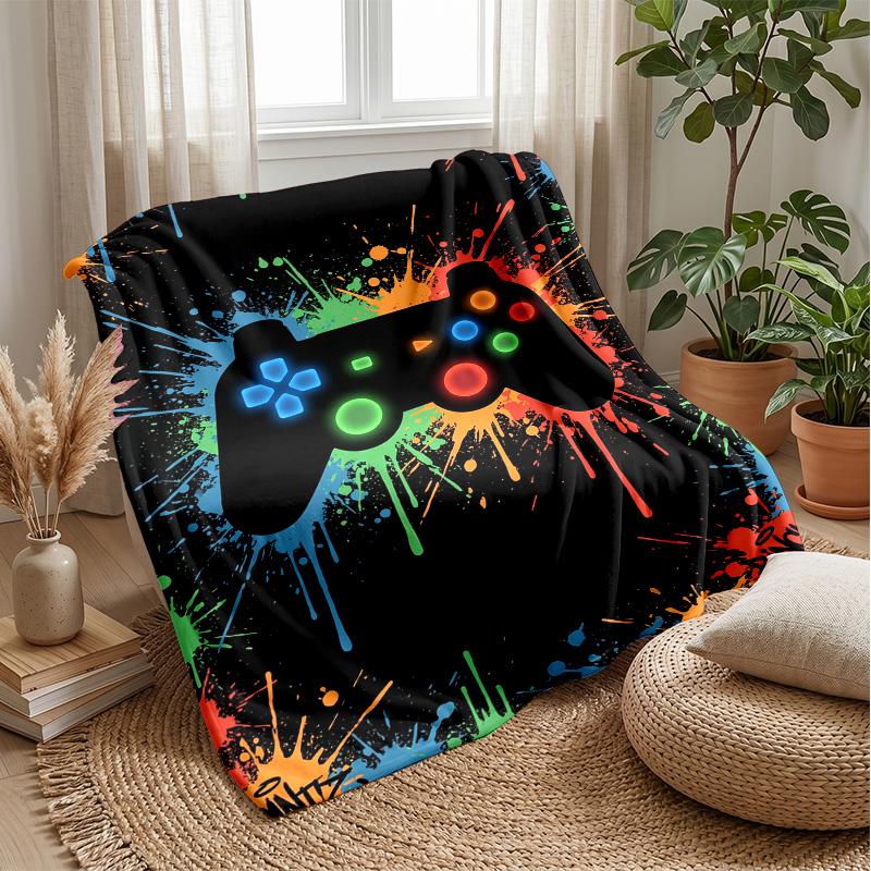 Neon Tech Game Controller Theme Blanket Lightweight Warm Flannel Blanket Decorative Throw Blanket for Home Decoration