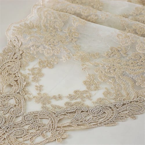 TaiXiuHome Gold Table Runner with European Floral Embroidery and Lace, Standard Style, 30 X 70cm, for Weddings and Parties