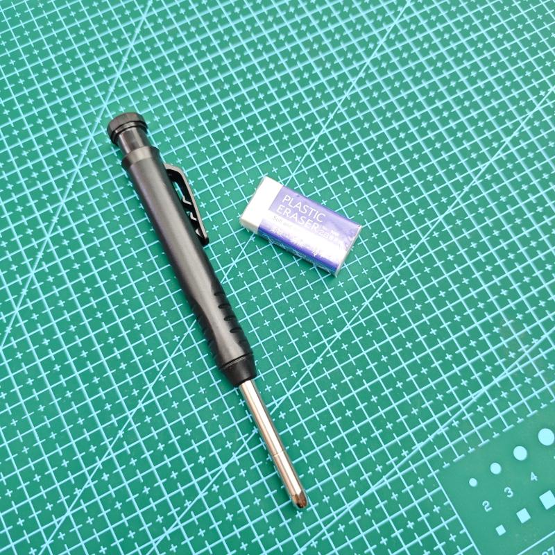 2 Stück/Set Holzbearbeitungsstift-Set, Neuer Kunststoff-Holzbearbeitungsstift mit Radiergummi, Tiefenraum-Positionierungs-Druckbleistift, Eingebauter Anspitzer, Holzbearbeitung
