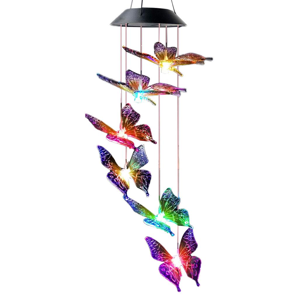 Solar powered Butterfly Wind Chime Light with Colorful LED Home Decor Wind Chime 120mAh Waterproof Solar Hanging Light