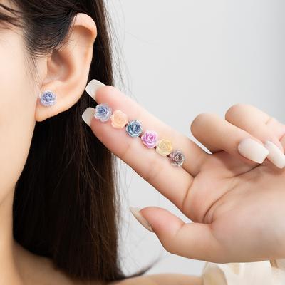 French Sweet Rose Mini Stud Earrings Women'S New Light Luxury High-End Sense Trend Fashion Temperament Earrings