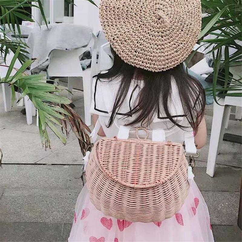 Bicycle Storage Basket Small Back Bamboo Woven Basket Children Handmade Rattan Toy Picnic Basket Wicker Straw Backpack Multi-use