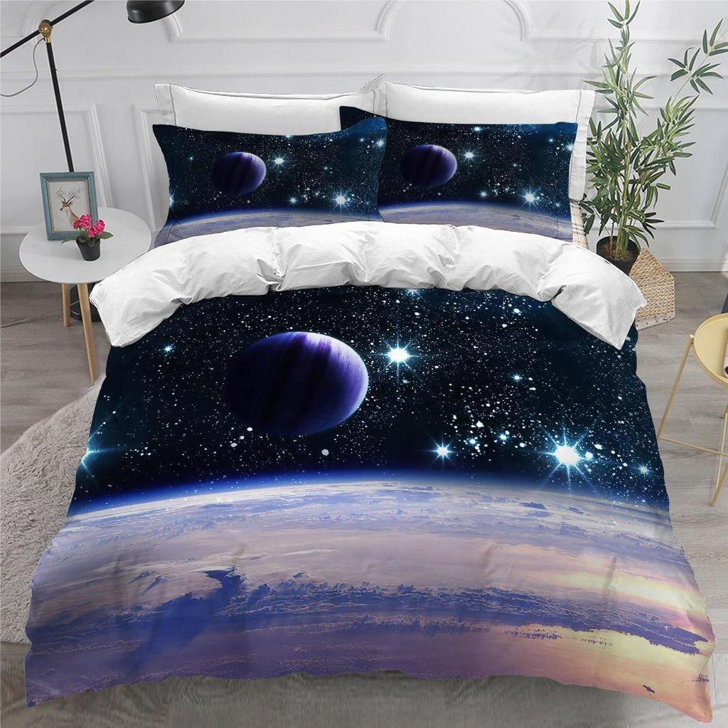 3D Fantasy Starry Sky Series Bedding Set Cosmic Planet Quilt Cover Pillow Case 2 or 3 Pieces AU240 * 270 Extra Large Size Home Decoration