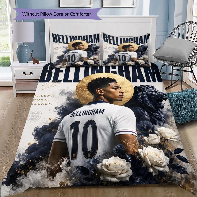 Bellingham Inghilterra N.10 Stella del Calcio Set Biancheria da Letto 3 Pezzi, Copripiumino & 2 Federe, Biancheria da Letto per Tifosi di Calcio, Senza Piumone Senza Cuscino
