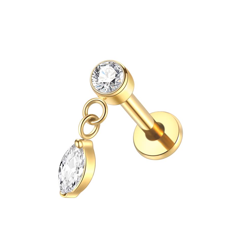1PC Titanium Zircon Labret Piercings Lip Rings Gold Color CZ Cartilage Helix Lobe Conch Earring Stud Piercings Women Jewelry 16G