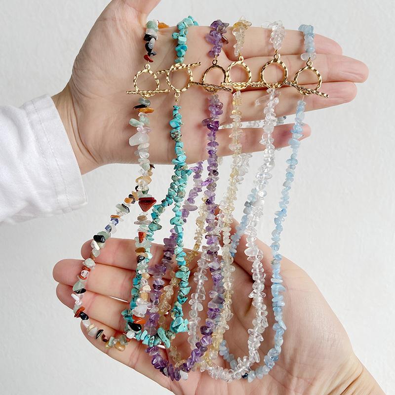 Bohemian Natural Stone Bead Choker Necklace Handmade Irregular Ladies Gemstones Beaded Jewelry Collar Party Friend Gift Femme