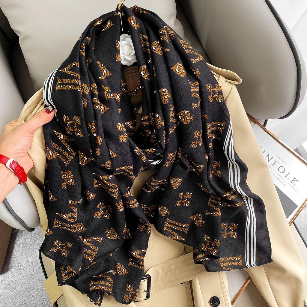 Splicing Ins Romantic Su Print Winter Color Matching Cotton And Linen Scarf Women'S Thin Shawl Beach Scarf