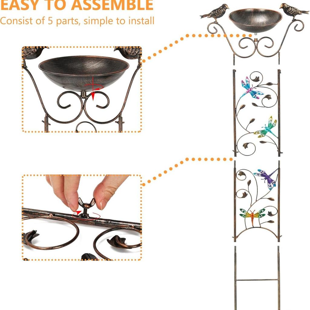 Traliccio da Giardino Esterno con Vasca per Uccelli e Supporto per Piante Rampicanti Struttura Metallica Elemento Decorativo da Giardino per Piante e Uccelli