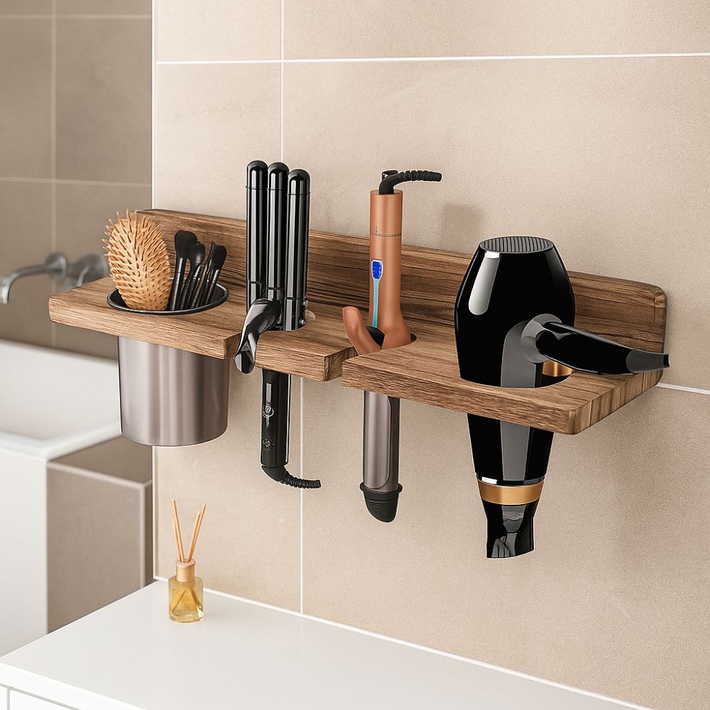 Space Saving Hair Dryer Holder Wall-Mounted Curling Iron Shelf Toilet Blower Holder for Home