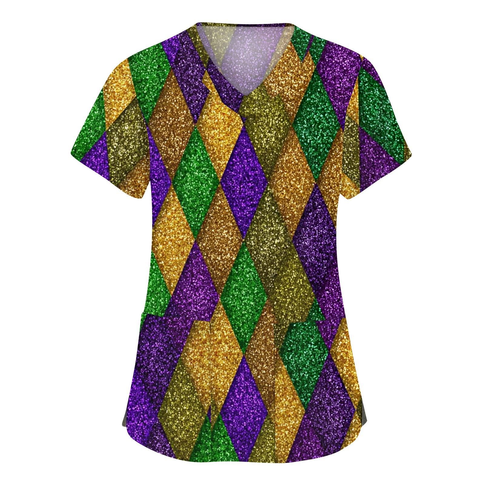 

Women s Fashion V-neck Short Sleeve Workwear With Pockets Printed Tops S