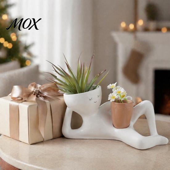 Vasi da Giardino Buffi con Fori di Drenaggio Fioriera Faccina Sorridente Divertente, Vaso per Piante Ragazzo Pigro Sdraiato per Piante da Interno Fori, Fioriera Testa Buffa in Resina