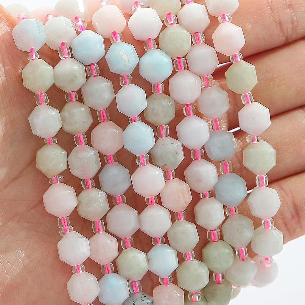 Faceted Natural Stone Spacer Beads, 8/10mm 15” Strand Loose Beads for DIY Jewelry