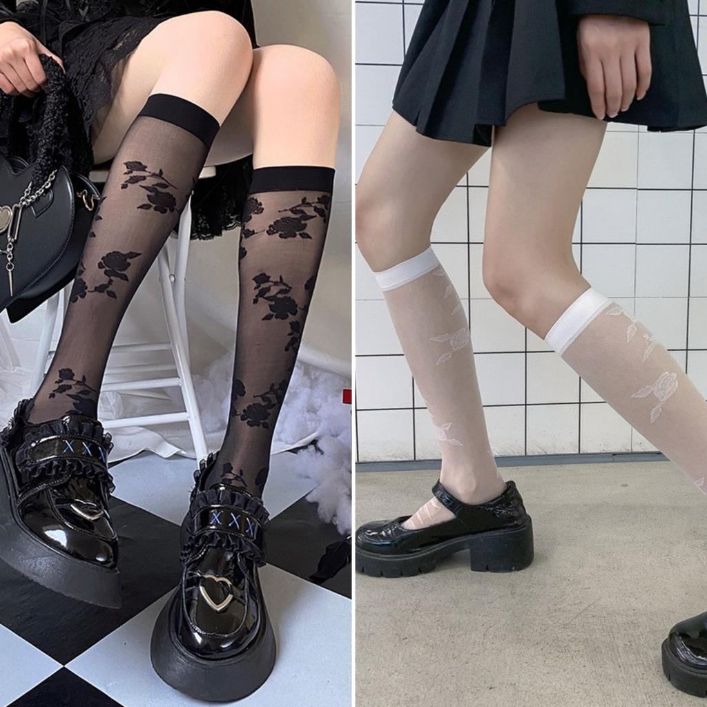 Night Teaching Room Rose Stockings Women'S Spring And Autumn Short Medium Tube White Lace Calf Socks Pure Desire White Silk Tide Socks