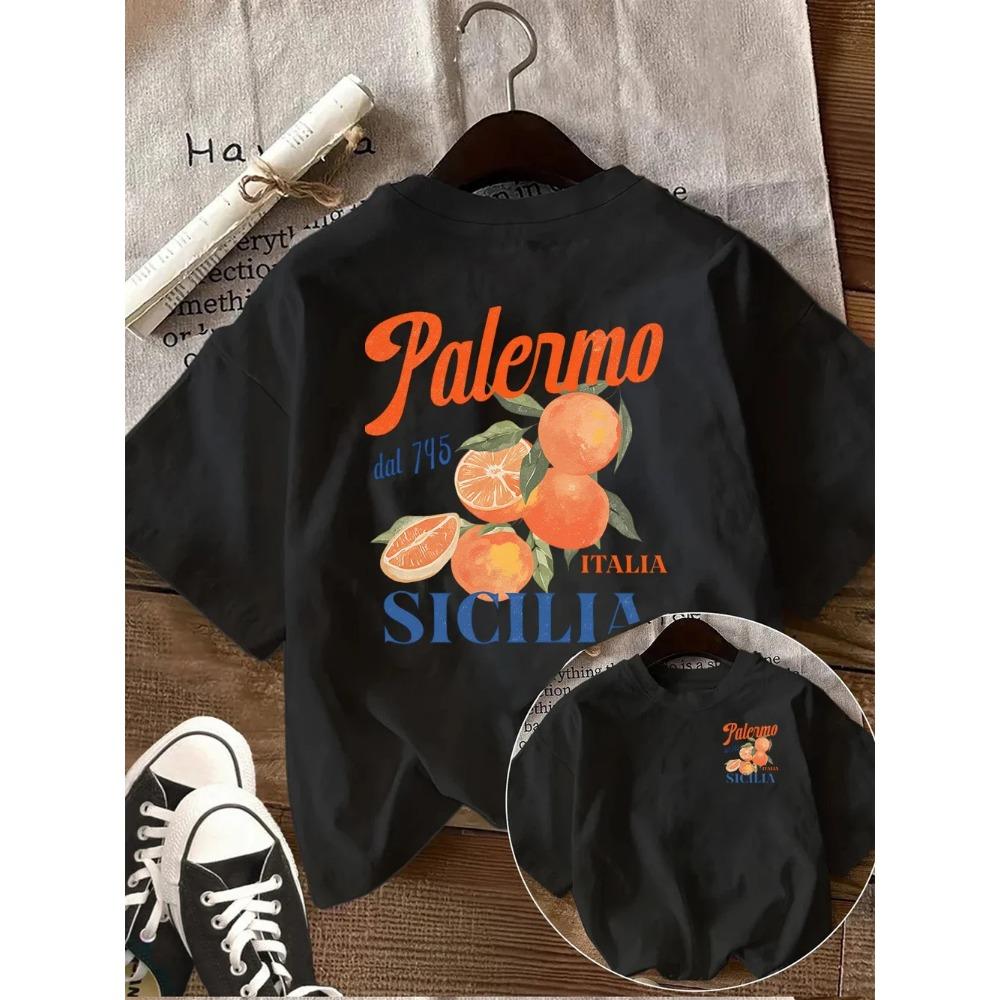 Vintage Palermo Sicilia Graphic T-shirt Retro Italian Fruit Print Tee Summer Casual Crew Neck Top Modern Unisex Streetwear