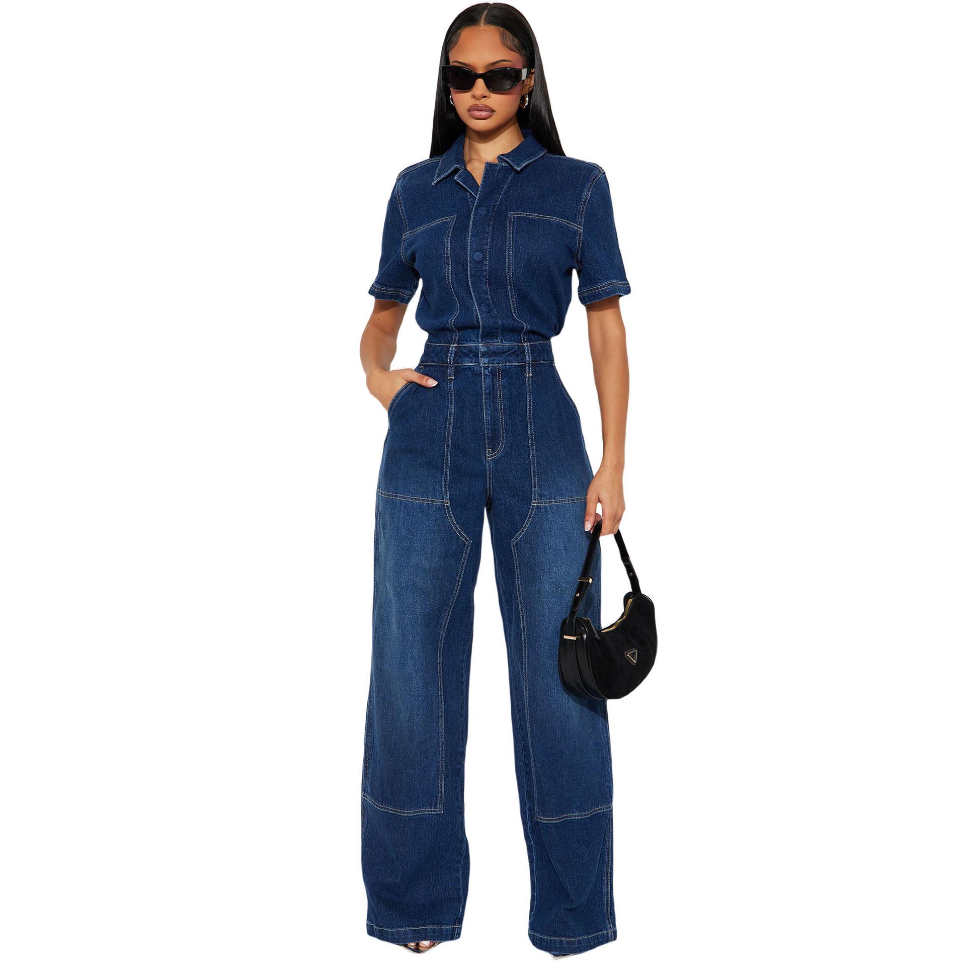 Европейско-американский комбинезон-ромпер из эластичного денима с широкими штанинами, облегающего кроя XL