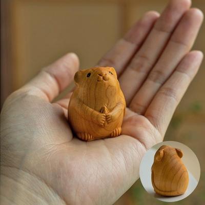 Yabai Wood Chinese Animal Carvings: Rat, Ox Dragon, Snake, Rooster, Dog, Pig Handheld Ornaments, Tabletop Decorations