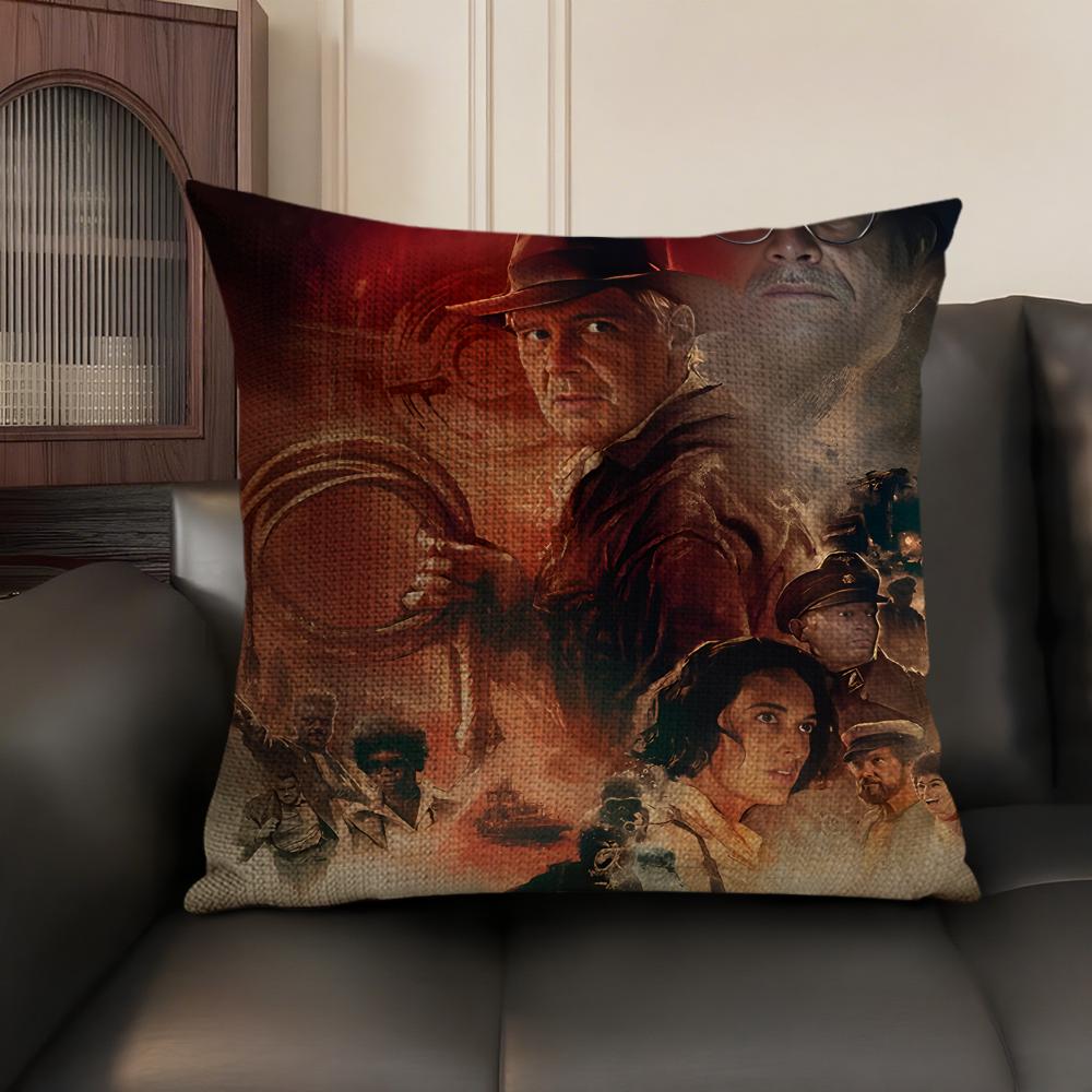 Movie I-Indiana J-Jones Cushion Cover Natural Linen Organic Fabric Double-Sided Printing Sofa Home Decor Gift Pillow Case