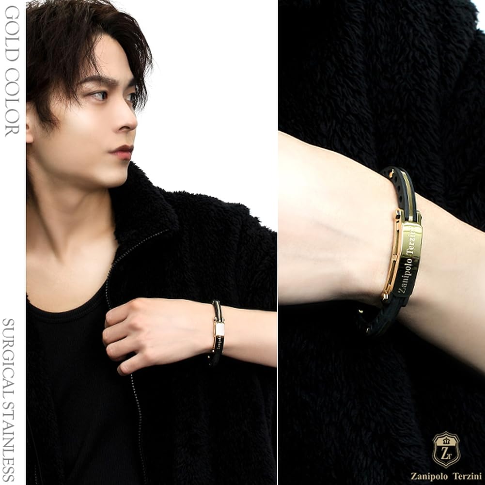 Zanipolo Tarzini Plated Rubber Bangle Bracelet (Limited Edition Gold Color) 17cm Surgical Stainless Steel
