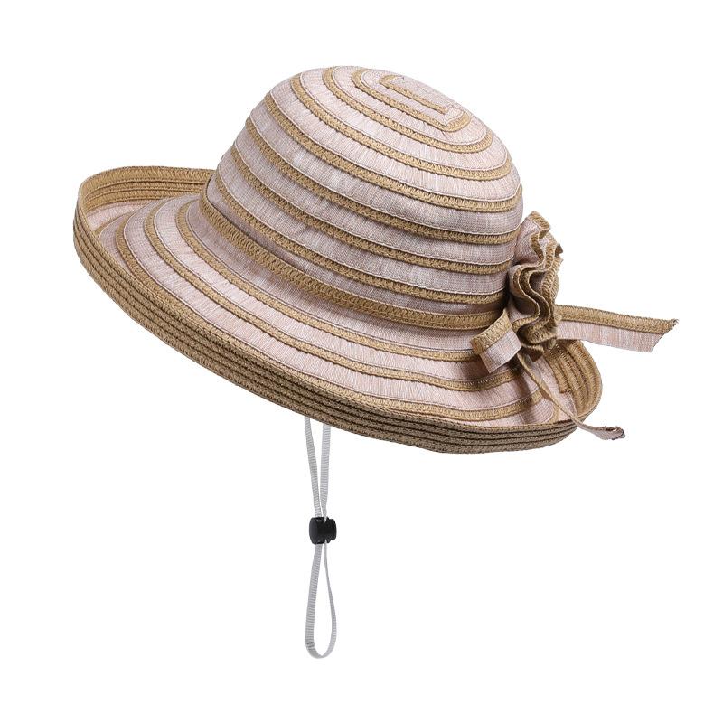 Summer Straw Hat Women's Striped Big Brim Fisherman Hat Outdoor Sun Protection Sun Hat