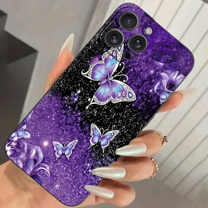 Dreamy Purple Butterfly Starry Sky Phone Case Suitable for iPhone 17 16 15 14 13 12 11 Pro Max Plus Anti Drop and Anti Shock
